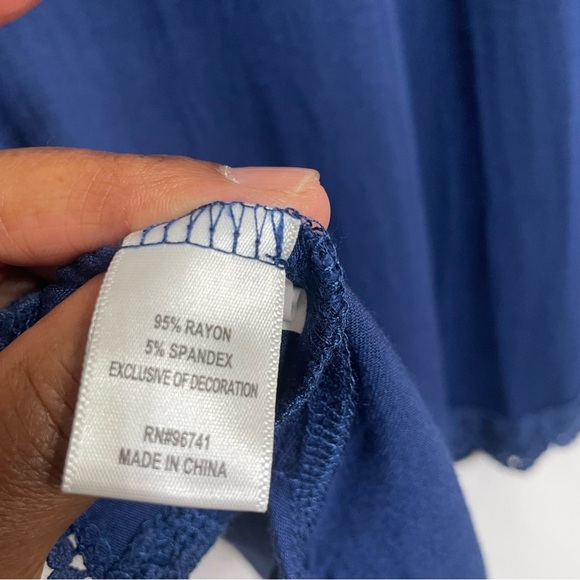 Elle Blue Small Lace Hem Short Sleeve Top Crisscross Festival Summer Backless - Picture 4 of 6